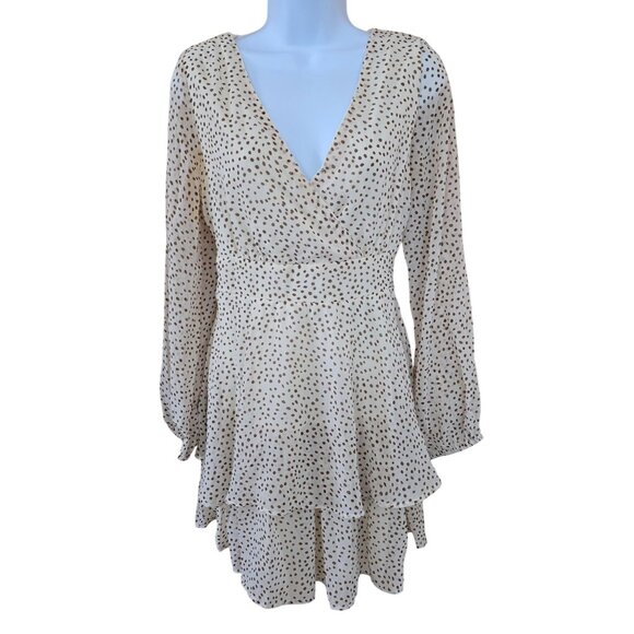 Japna Polka Dot Long Sleeve Dress With Waist Tie & Ruffle Hem  lagenlook tiered - Picture 1 of 6